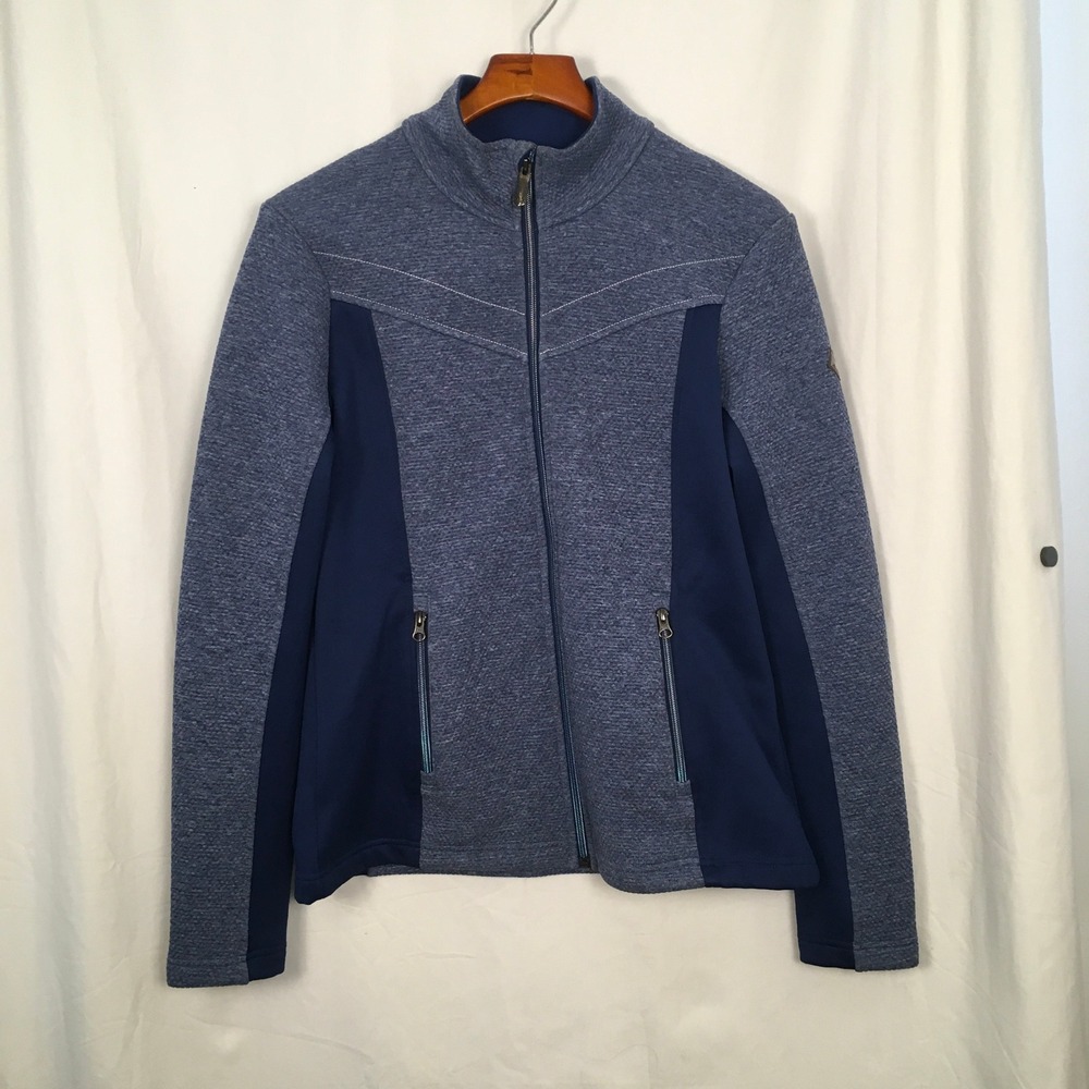 Spyder Full Zip Two Tone Blue Fleece Jacket Women's Size L Mock Collar